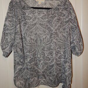 Ladies Michael Kors Gray Blouse with Tie Waist - Size L -Shimmer/Metallic accent